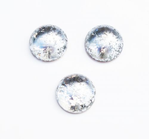 CabR-94400 Flaky Silver 14 mm Round Cabochon Glass 2 x