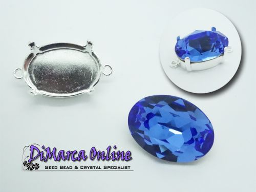 Connector Setting Oval 18x13 mm with 2 side loops Silver Plated