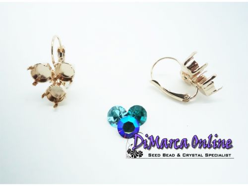 Earring Setting Leverback SS39 - Clover 8 mm Rose Gold Plated