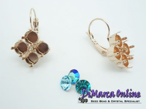 Earring Setting Leverback SS29 - Quad 6 mm Rose Gold Plated