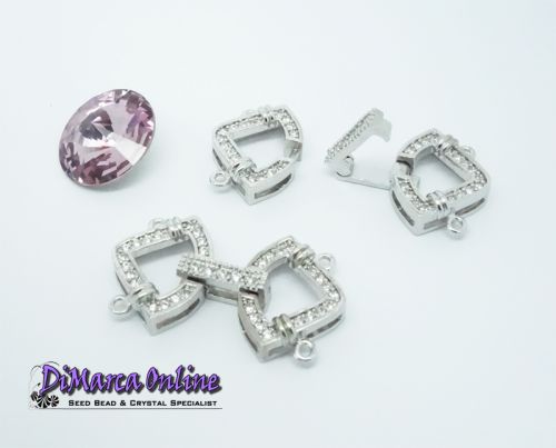 Fold-Over Clasp Cubic Zirconia Micro Pavé 2-Strand 26 mm Silver Plated