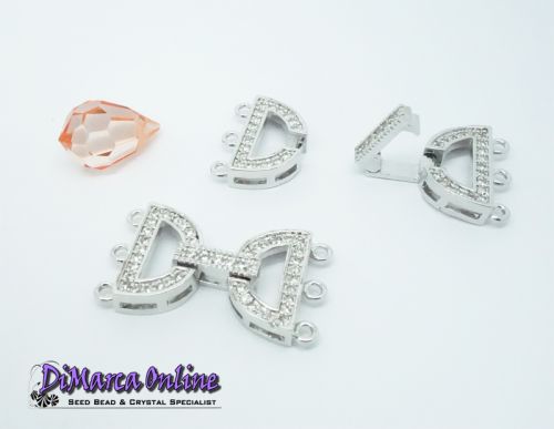 Fold-Over Clasp Cubic Zirconia Micro Pavé 3-Strand 26 mm Silver Plated