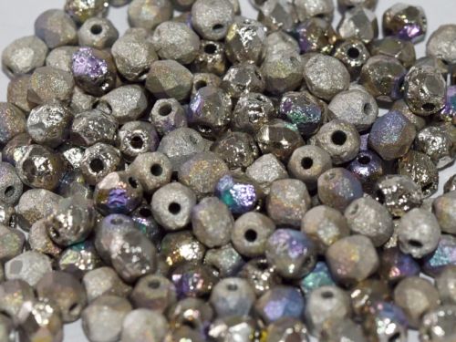 FP04 Etched Glittery Argentic 4 mm Fire Polished - 100 x