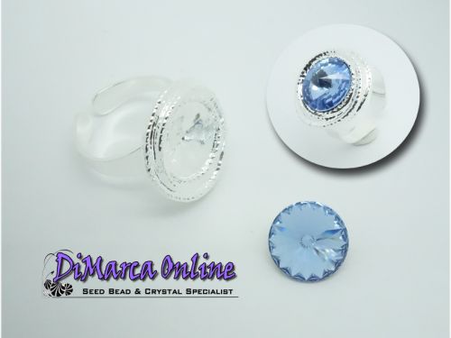 Ring Setting 12 mm Glue-In Dotted Wave Silver Plated