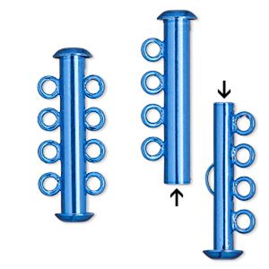Slide Clasp 4 strands Electro-Plated Blue 26 mm